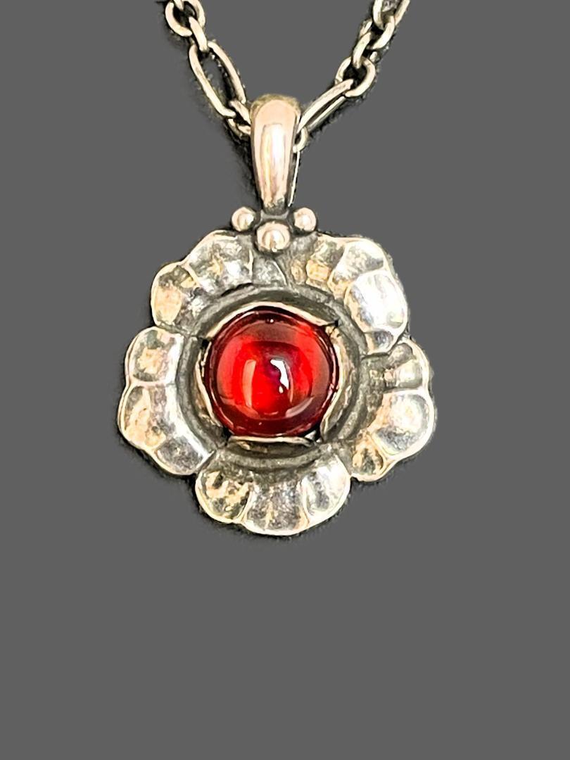 GEORG JENSEN 2002 レッドフラワーネックレス ガーネット_画像3