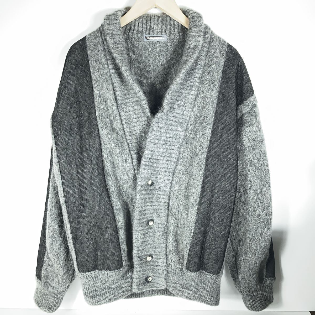 ISSEY MIYAKE MEN F Archive 80s 筆タグ イッセイミヤケ アーカイブ ショールカラー ニット カーディガン FREE ウール ナイロン MK32302_画像1