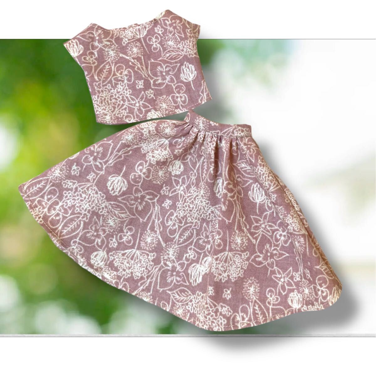 1/6ドール服 S42 灰ピンクボタニカル柄ブラウス&スカート お嬢様ワンピース風セットアップ TBLeagueファイセン @no470doll_画像5