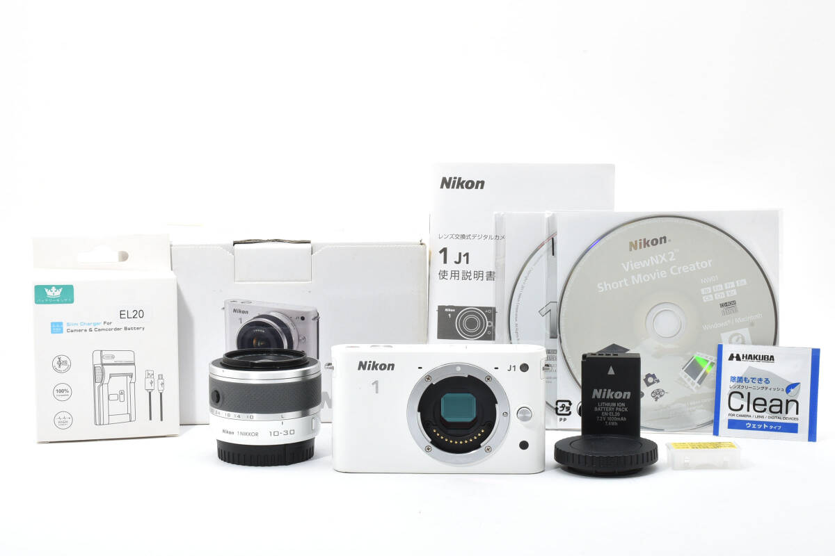 ニコン　Nikon 1 J1 ホワイト 《動作確認済》 標準ズームレンズキット 1 NIKKOR 10-30ｍｍ F3.5-5.6 ＃217-A0410_画像1