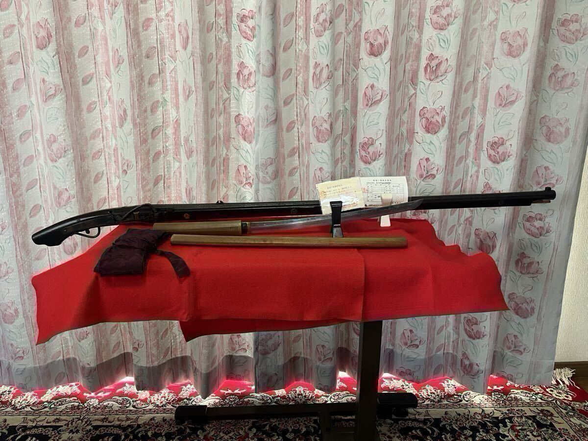 美作國 津山藩松平家 火縄式銃砲 津山城備砲 六匁玉狭間筒 142cm 江戸時代 砲術 武具 古式銃 脇差 日本刀 57.5cm 白鞘 二重 2個セット_画像1