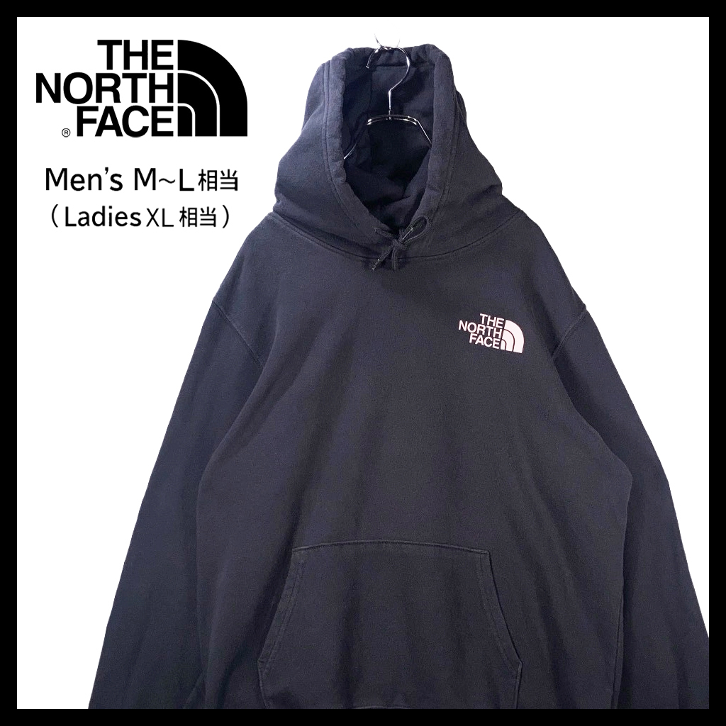 【USED】 ノースフェイス THE NORTH FACE プルオーバー パーカー フーディー アームロゴ 古着 Lサイズ チャコールグレー ☆送料無料☆ _画像1