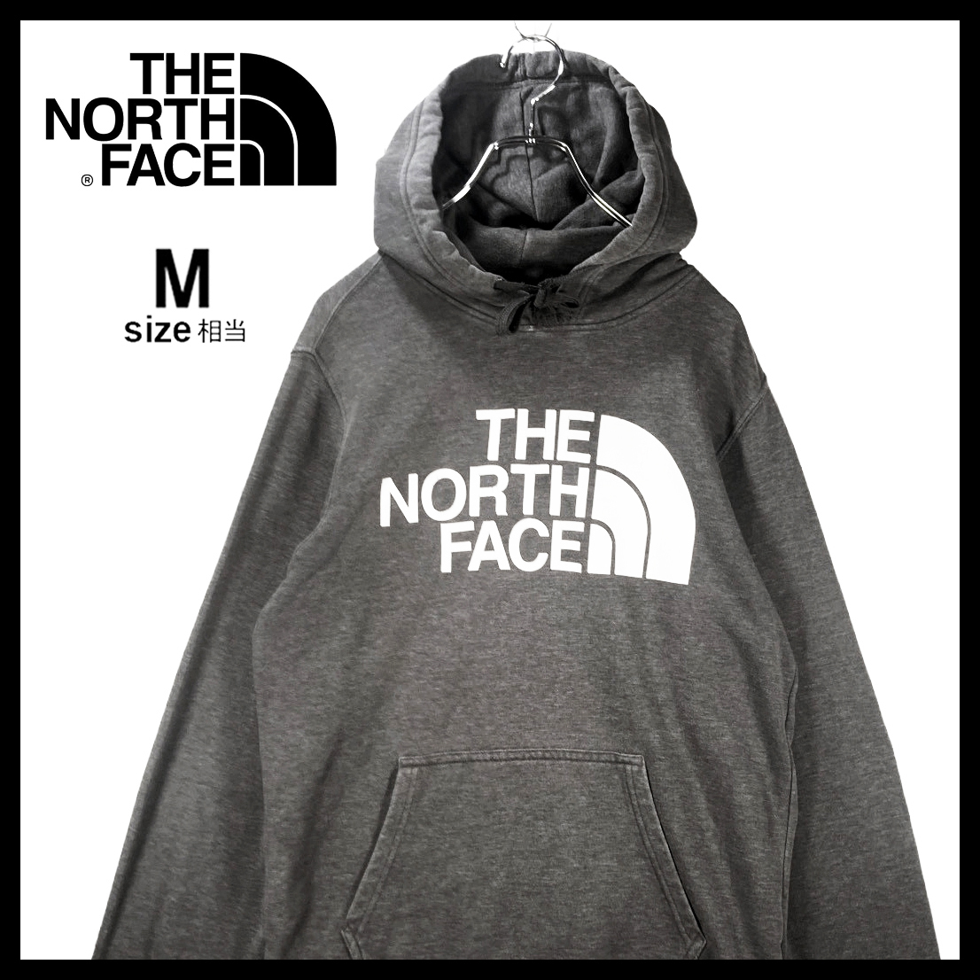 【USED】ノースフェイス THE NORTH FACE プルオーバー パーカー フーディー ビッグロゴ 古着 ダークグレー（ Mサイズ相当 ） ☆送料無料☆_画像1