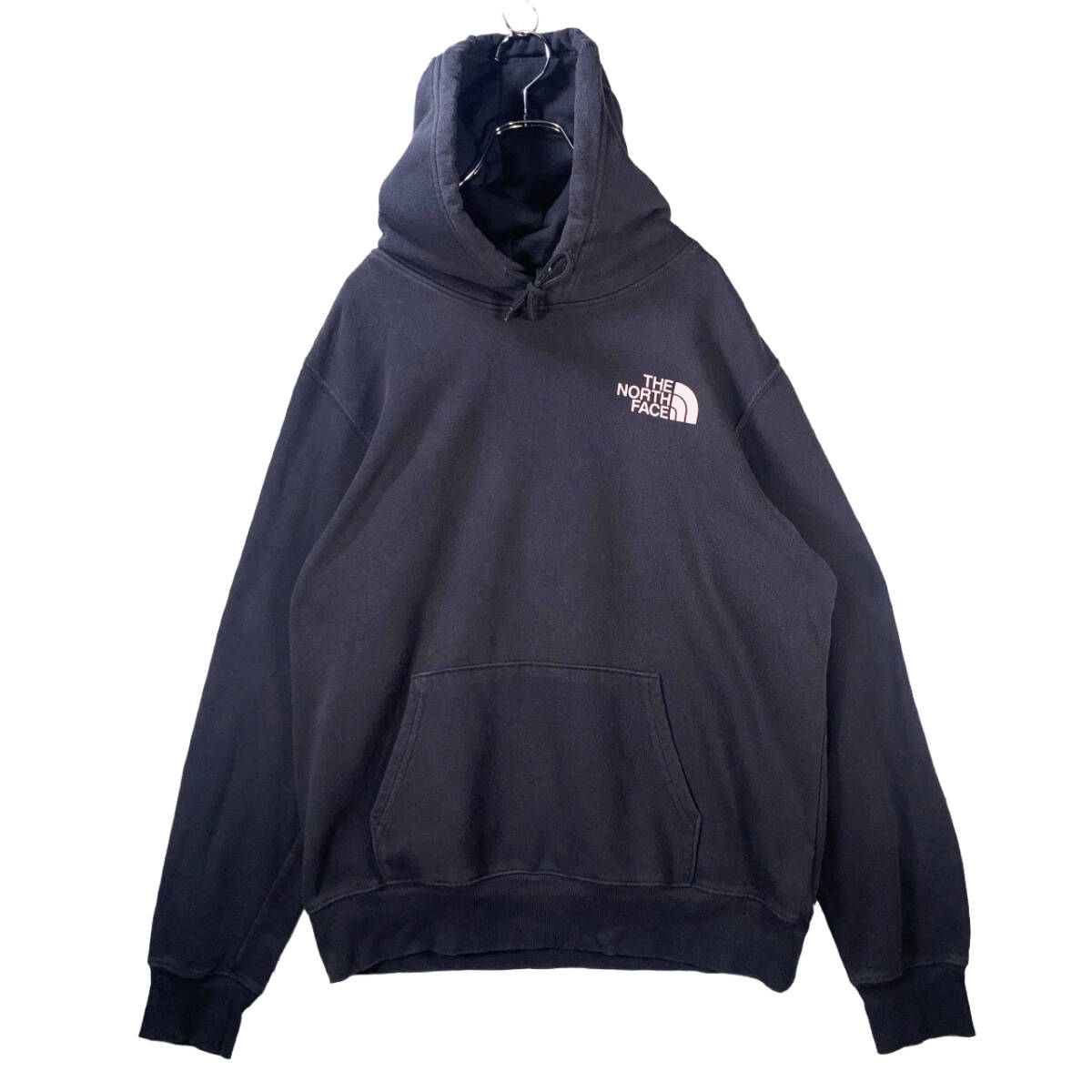 【USED】 ノースフェイス THE NORTH FACE プルオーバー パーカー フーディー アームロゴ 古着 Lサイズ チャコールグレー ☆送料無料☆ _画像2