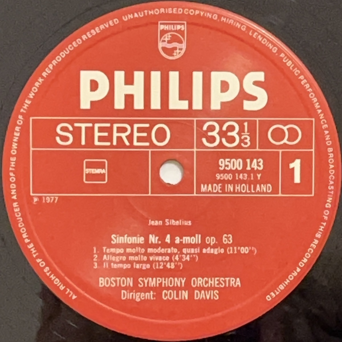 超音波洗浄済 蘭Philips Orig. コリン・デイヴィス DAVIS ボストン響 シベリウス SIBELIUS 交響曲 第4番 Symphony No.4 タピオラ Tapiola_画像3