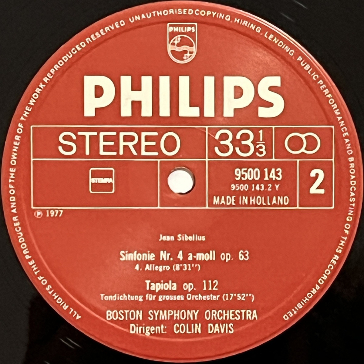 超音波洗浄済 蘭Philips Orig. コリン・デイヴィス DAVIS ボストン響 シベリウス SIBELIUS 交響曲 第4番 Symphony No.4 タピオラ Tapiola_画像4