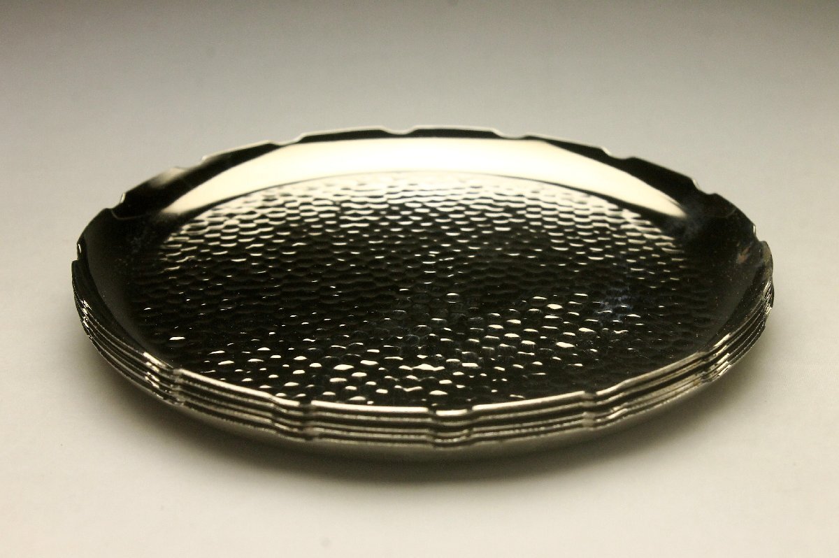 【余韻】 茶道具 銀メッキ 槌目 菓子皿 フォーク5本のセット シルバー★専用箱＜同梱可＞_画像6