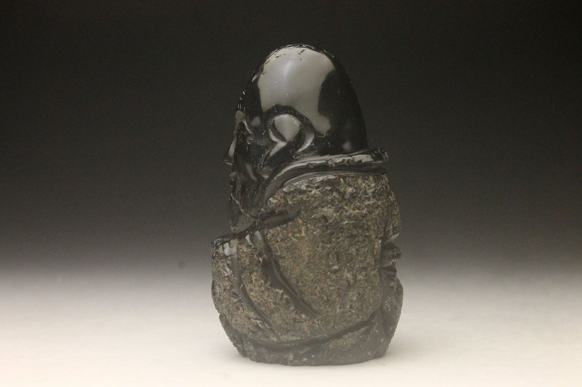 【余韻】 十勝石福禄寿 天然石彫り 時代物 木箱 置物＜同梱可＞_画像5