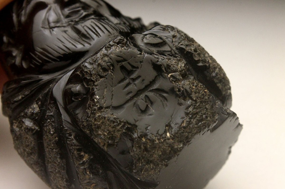 【余韻】 十勝石福禄寿 天然石彫り 時代物 木箱 置物＜同梱可＞_画像8