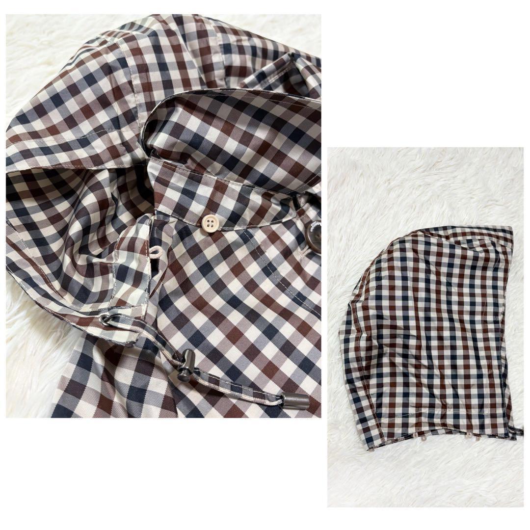 Aquascutum アクアスキュータム トレンチコート レイン コート タグ付き 未使用 クラブ チェック L ベルト フード 収納袋 レインウェア_画像7
