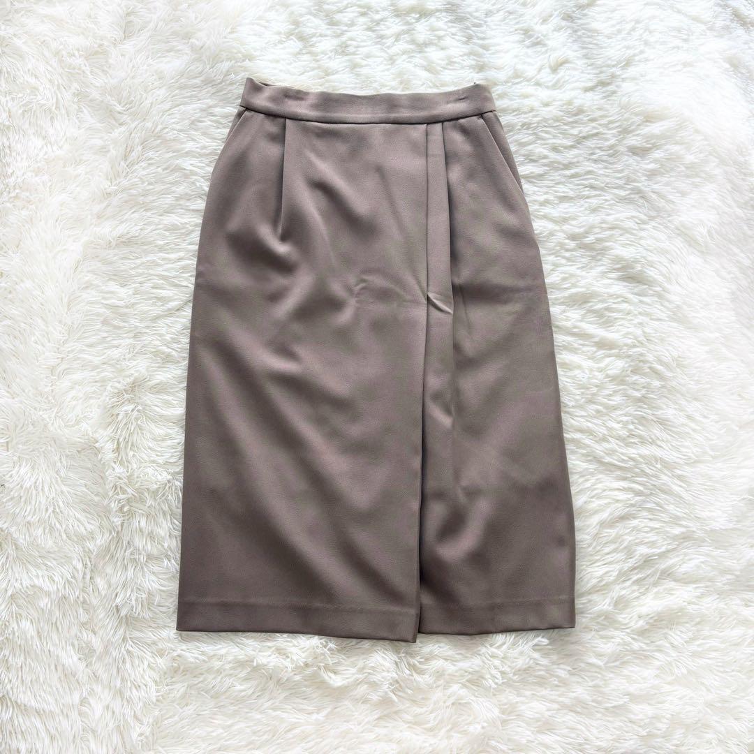 a.v.v アーヴェヴェ レディース スカート スーツ 上下 セットアップ カーキ ベージュ M ノーカラー スリット フォーマル セレモニー_画像5