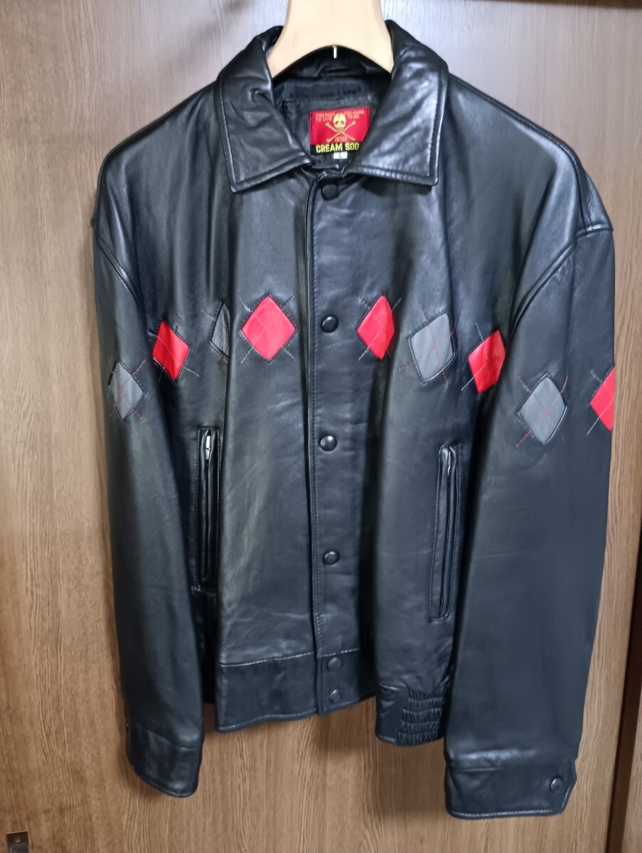 クリームソーダ★CREAMSODA★ピンクドラゴン★レザーブルゾン★黒★サイズ　L★ロカビリー_画像1