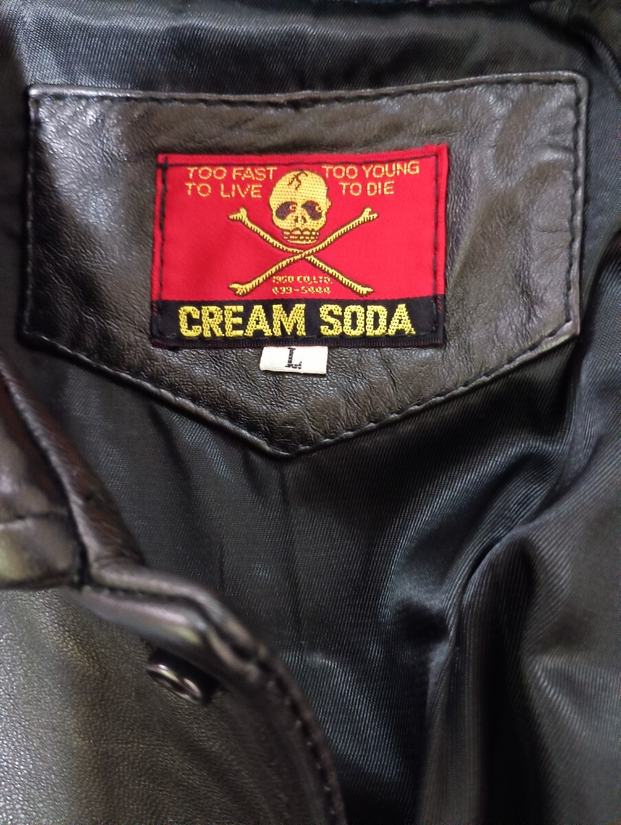 クリームソーダ★CREAMSODA★ピンクドラゴン★レザーブルゾン★黒★サイズ　L★ロカビリー_画像3