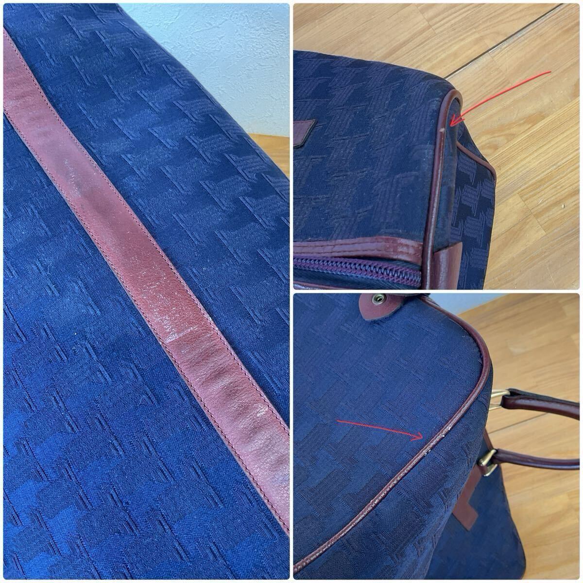  прекрасный товар LANVIN Lanvin Vintage Logo грамм средний Boston задний внутри сторона застежка-молния карман есть сумка кожа руль рука . портфель Brown темно-синий цвет серия h