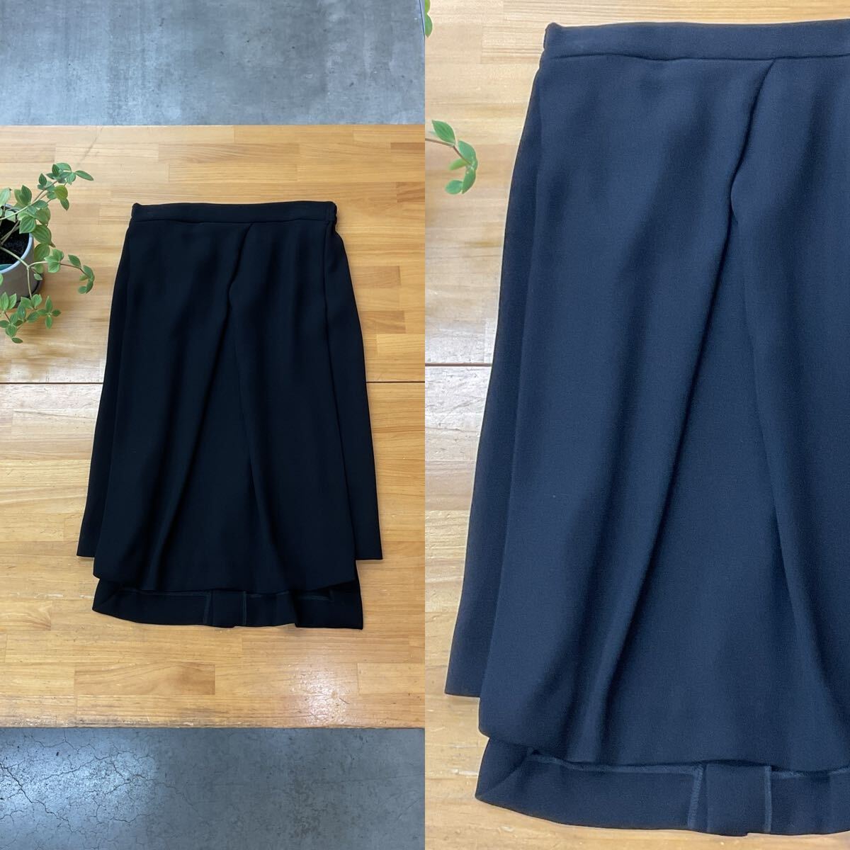 美品 WHYTO. ホワイト タック変型パネルスカート 後ろスリットストレッチウエストゴムきれいめボトムス フォーマル ブラック黒色系 38 q_画像1