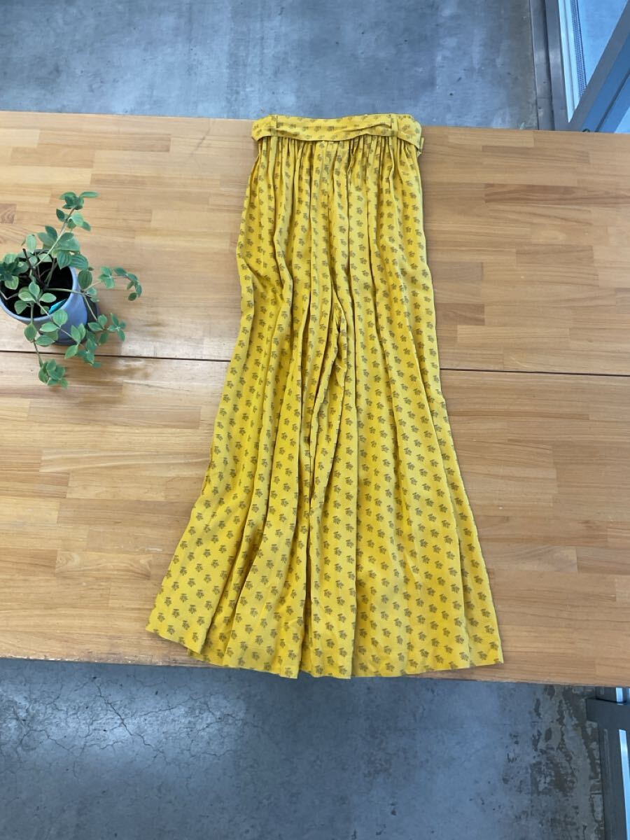 美品 niko and ... ニコアンド andover fabrics USA ファブリックフレアボトムス リボンベルト総柄とろみパンツ イエロー黄色系 M ③ q_画像5