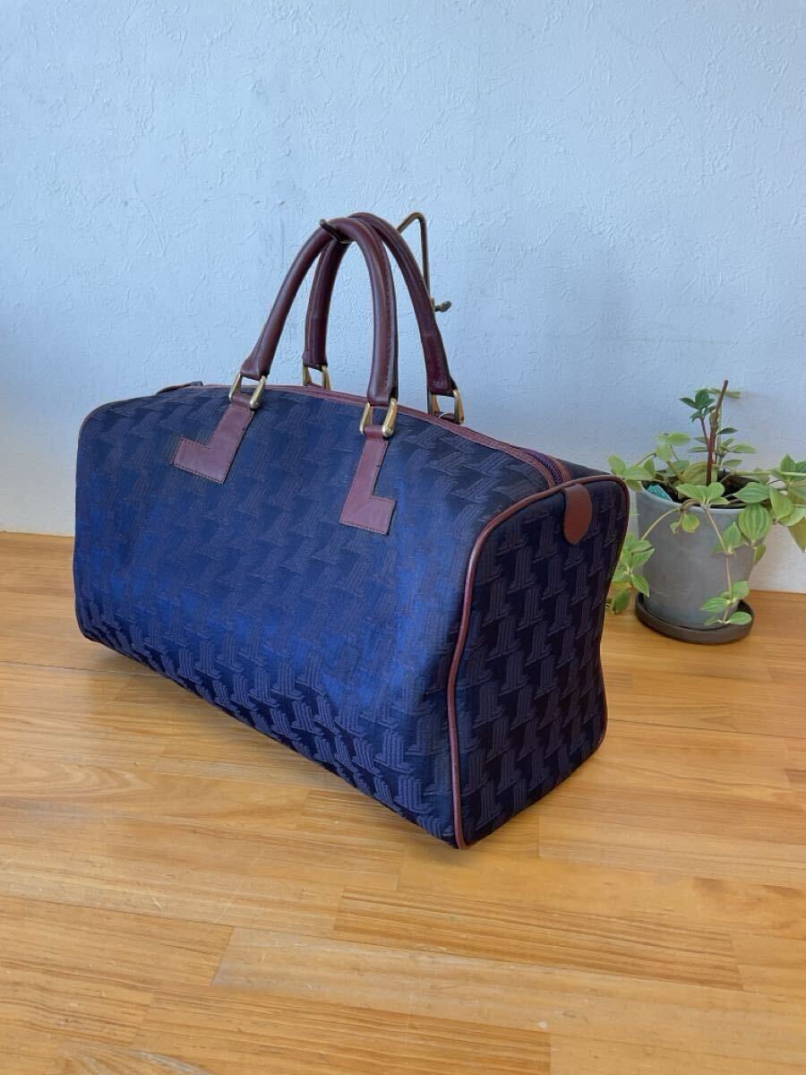  прекрасный товар LANVIN Lanvin Vintage Logo грамм средний Boston задний внутри сторона застежка-молния карман есть сумка кожа руль рука . портфель Brown темно-синий цвет серия h