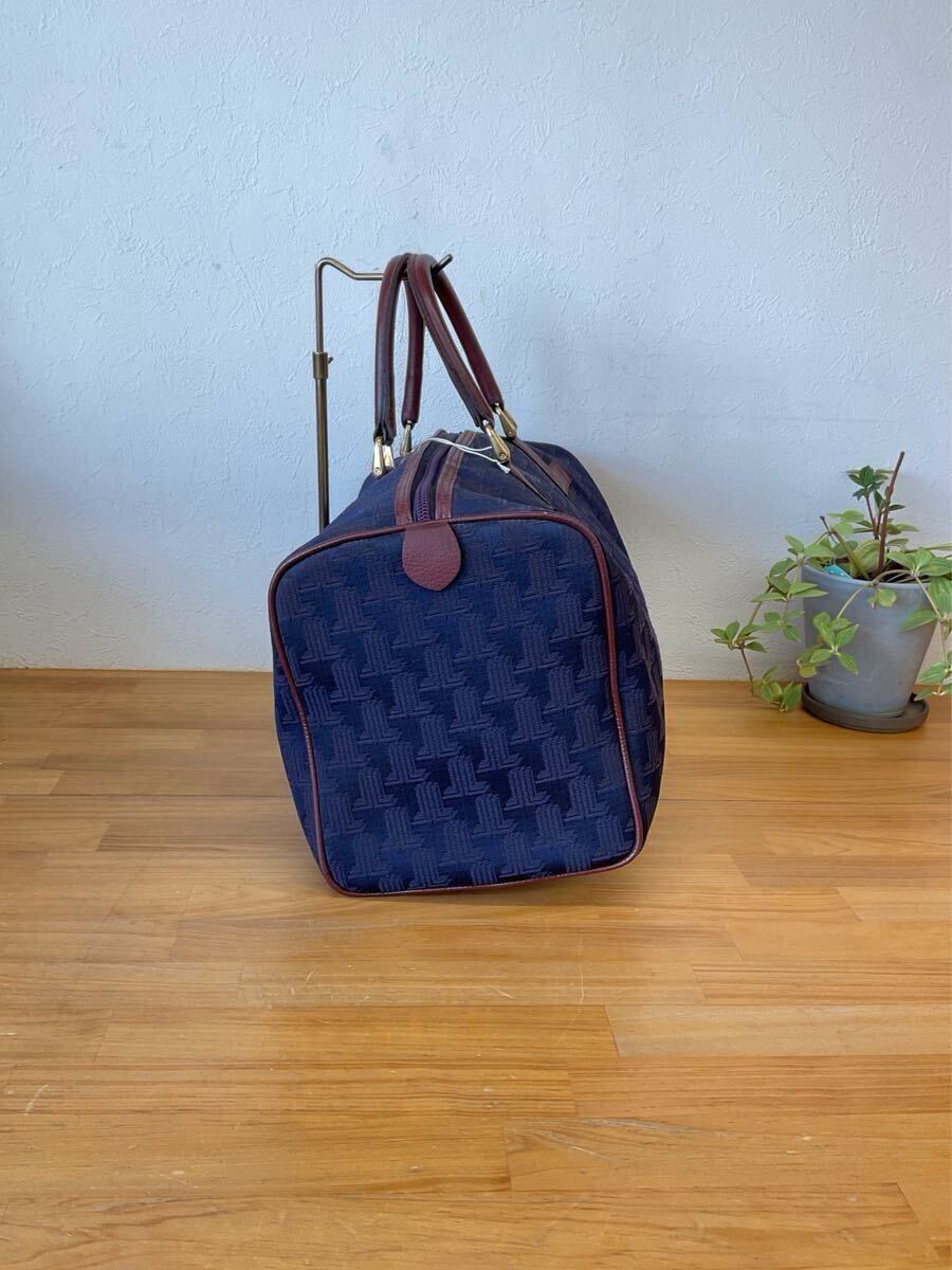  прекрасный товар LANVIN Lanvin Vintage Logo грамм средний Boston задний внутри сторона застежка-молния карман есть сумка кожа руль рука . портфель Brown темно-синий цвет серия h