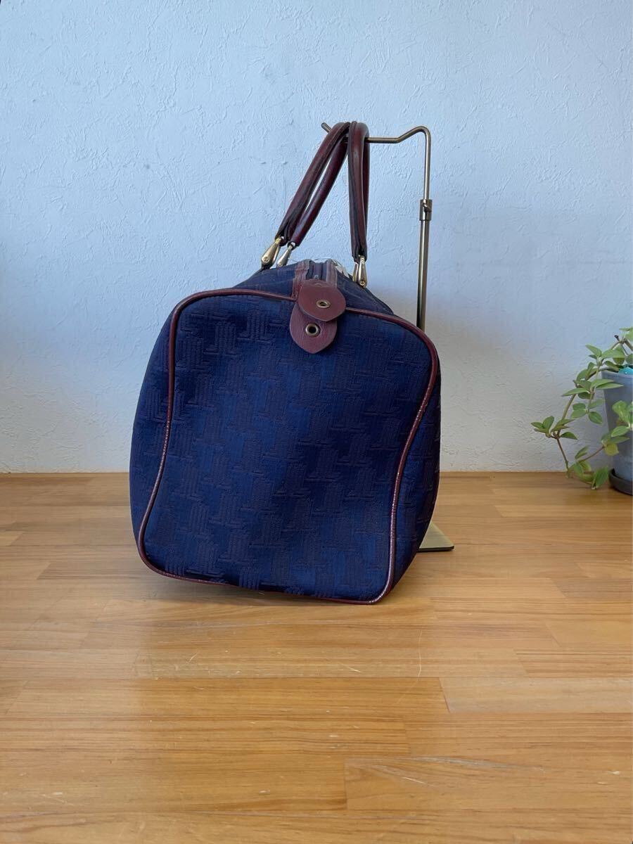  прекрасный товар LANVIN Lanvin Vintage Logo грамм средний Boston задний внутри сторона застежка-молния карман есть сумка кожа руль рука . портфель Brown темно-синий цвет серия h