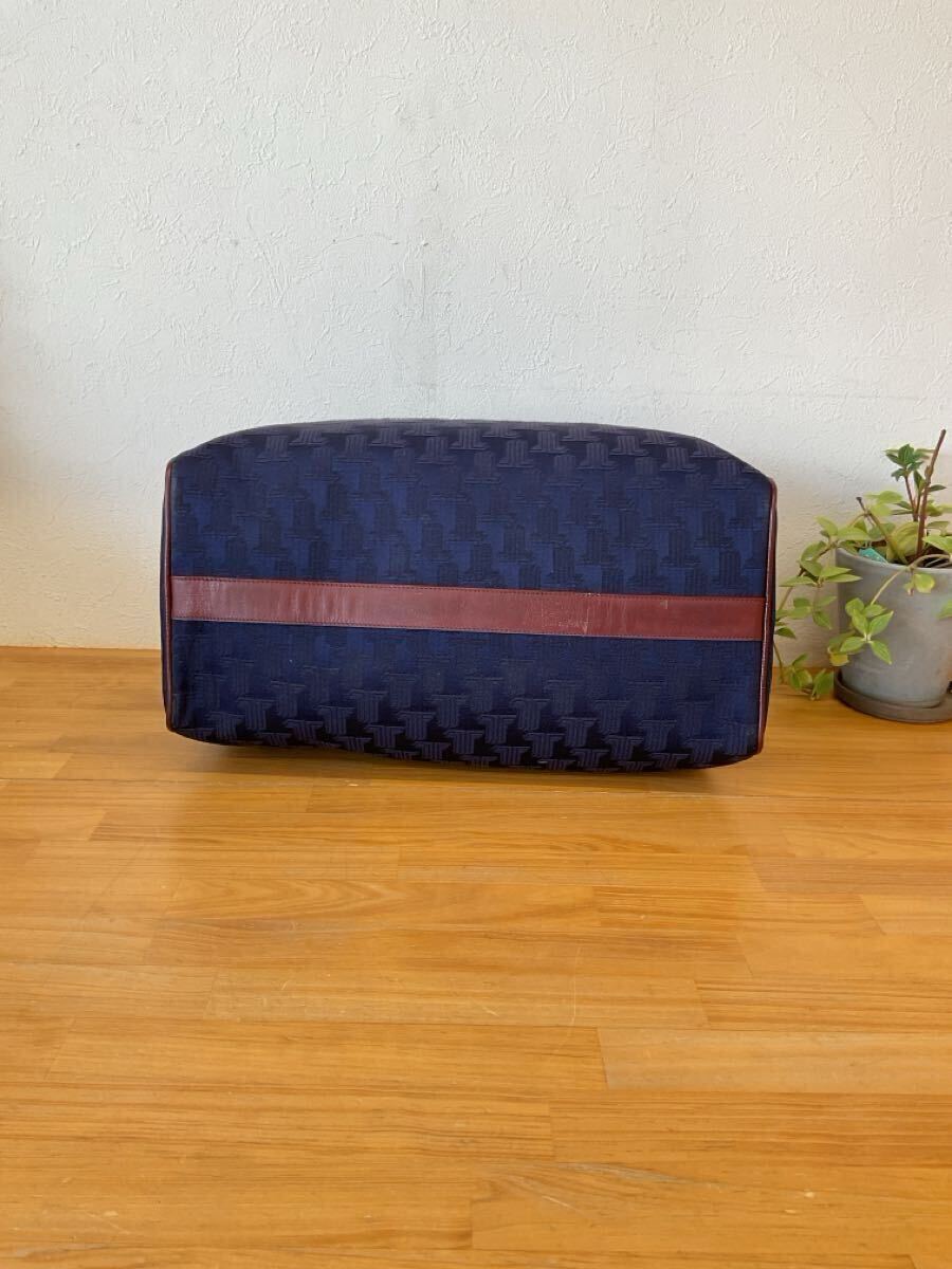  прекрасный товар LANVIN Lanvin Vintage Logo грамм средний Boston задний внутри сторона застежка-молния карман есть сумка кожа руль рука . портфель Brown темно-синий цвет серия h