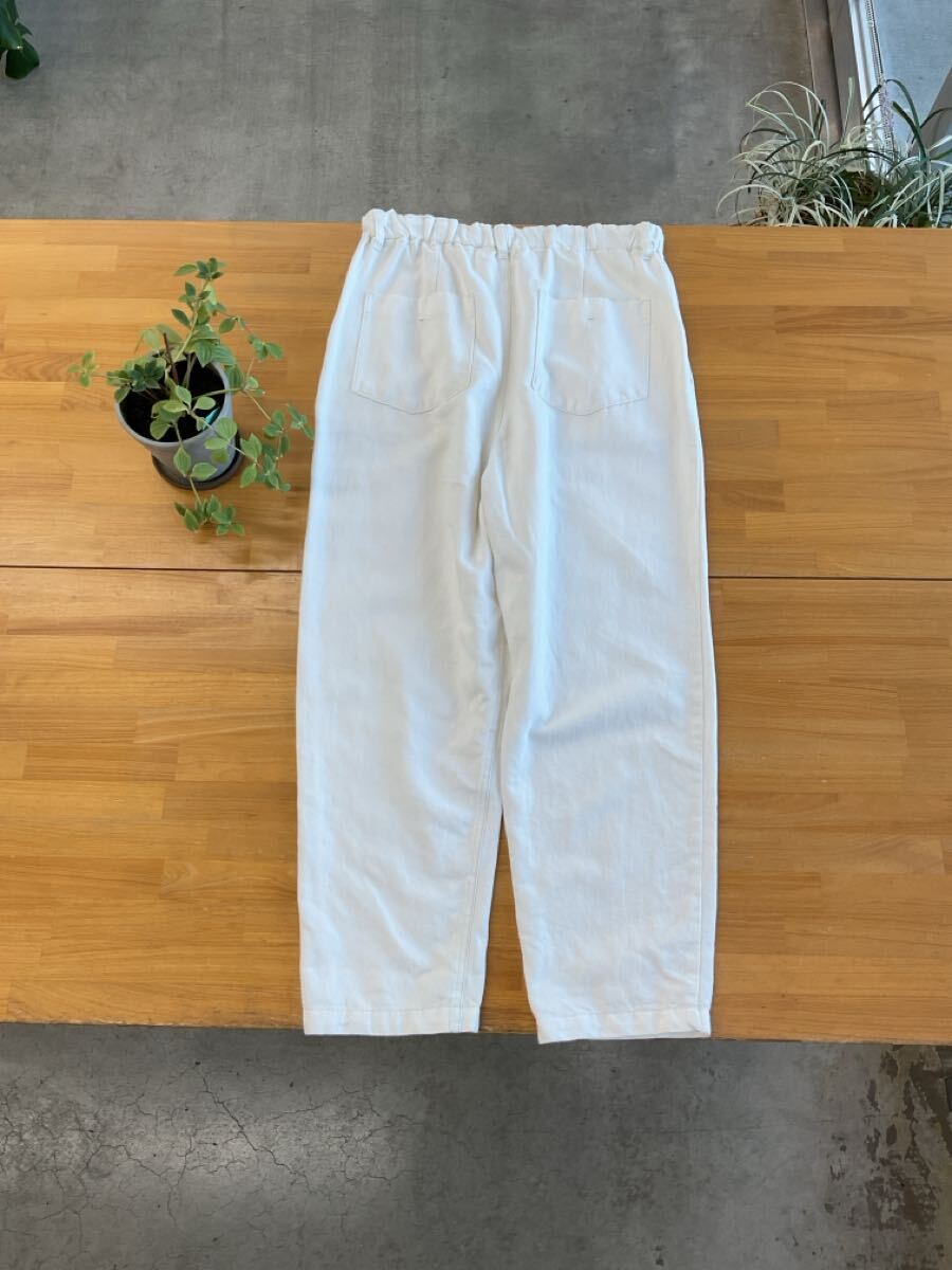 美品 koti koti コティコティ ハイウエストテーパードコットンリネンパンツ 綿麻ブレンドペグトップシンプルボトムス ホワイト白色系 M~L q_画像4