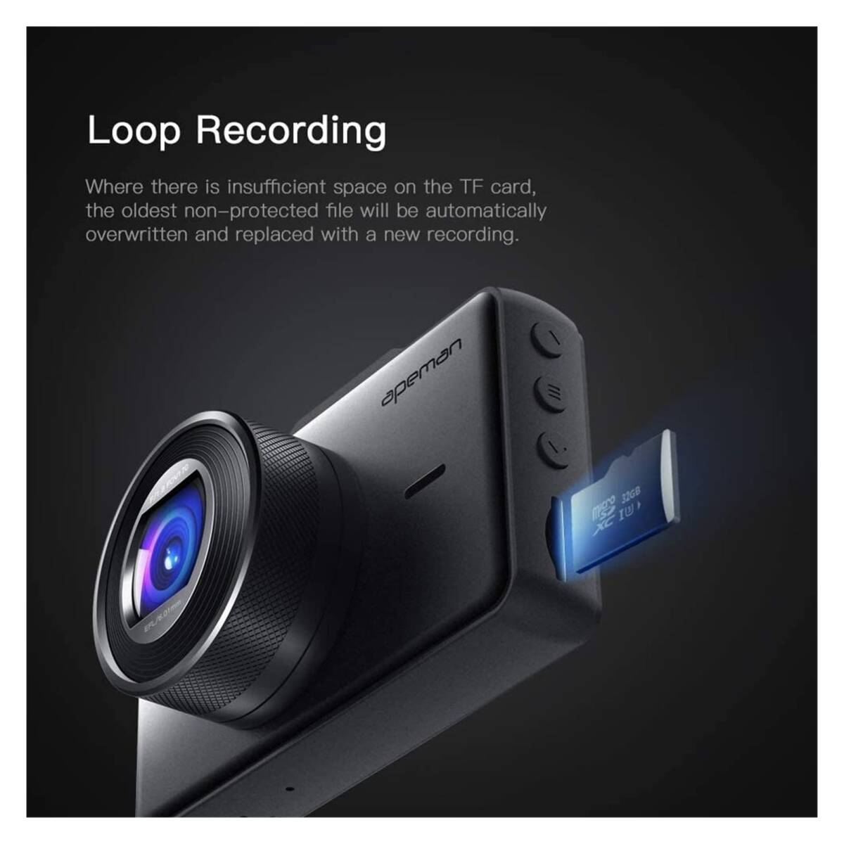 【APEMAN・C450】ドライブレコーダー 1080PフルHD 3インチLCD 駐車監視 動き検出 Gセンサー ループ録画 車載カメラ ドラレコ 画面170°広角_画像6