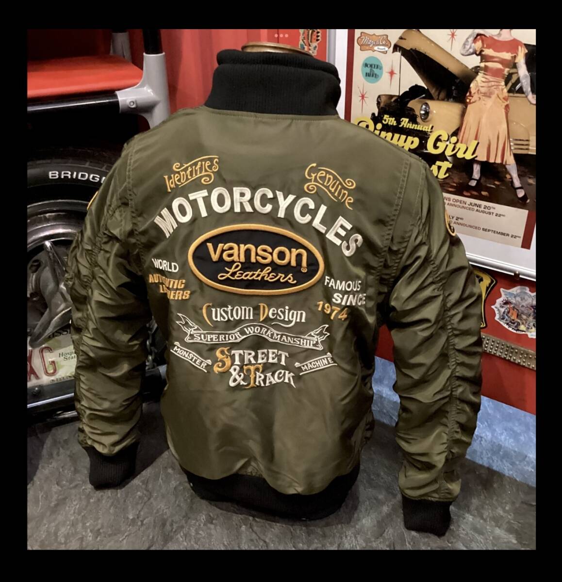 バンソン★新品★ジャケット★2504★フライト【L】緑★ライダース★NVJK-2504★ネバーマインド★正規取り扱い店★アメリカンロングリバー55_画像2