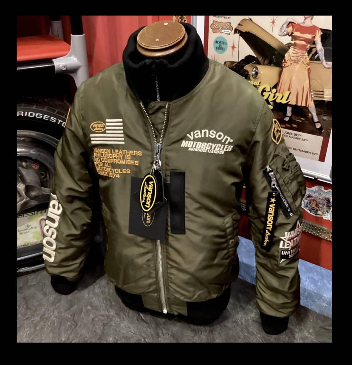 バンソン★新品★ジャケット★2504★フライト【L】緑★ライダース★NVJK-2504★ネバーマインド★正規取り扱い店★アメリカンロングリバー55_画像1