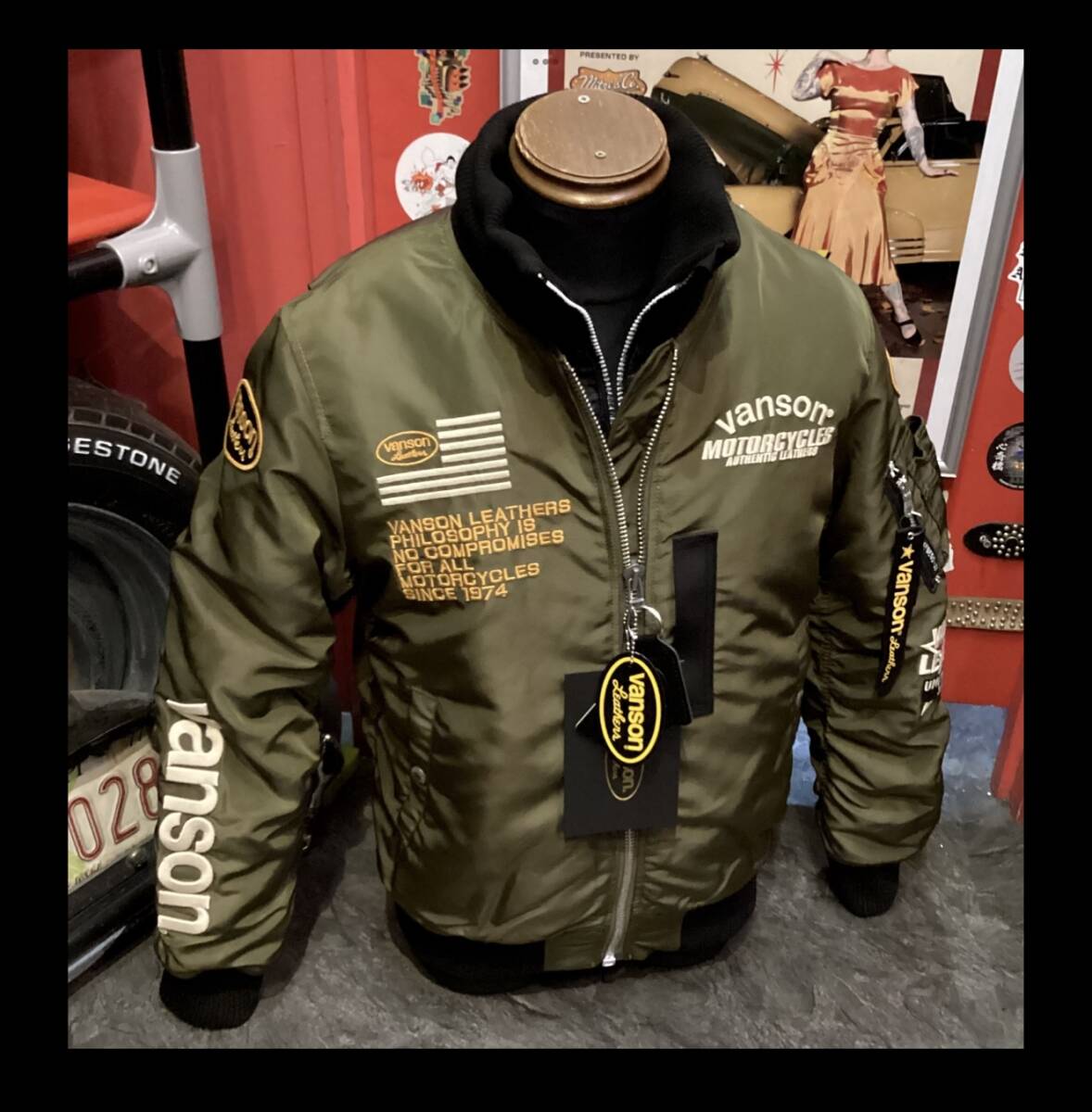 バンソン★新品★ジャケット★2504★フライト【L】緑★ライダース★NVJK-2504★ネバーマインド★正規取り扱い店★アメリカンロングリバー55_画像5