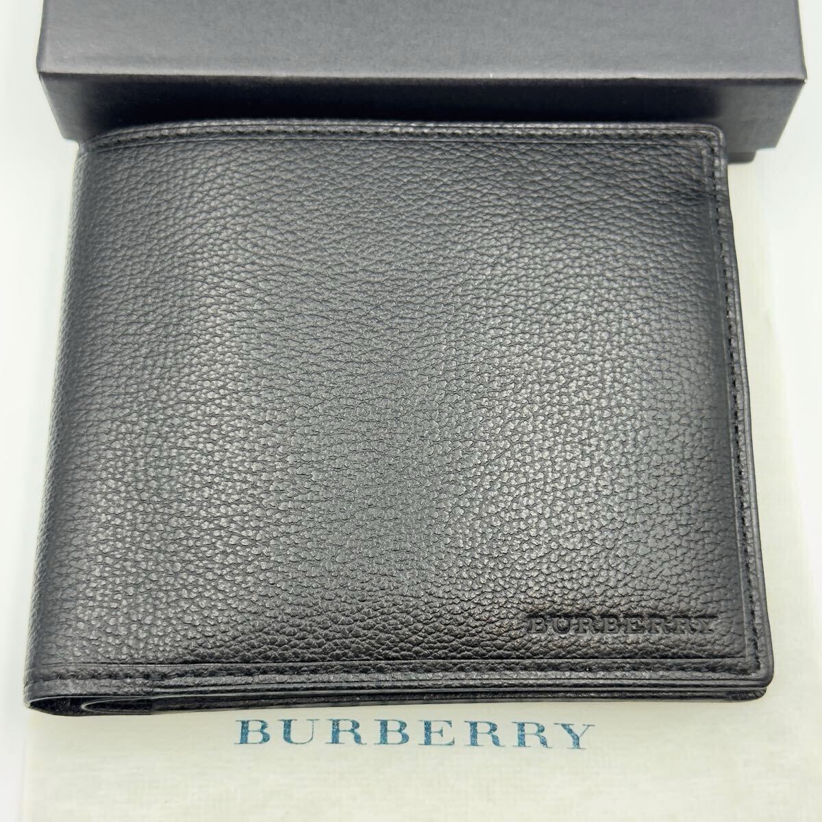 未使用品 バーバリー 二つ折り財布 ブラック レザー 小銭入れ付き メンズ レディース カードケース コインケース ウォレット_画像2