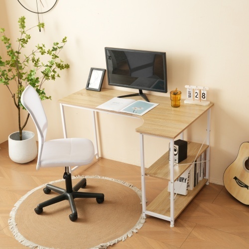 【ナチュラル】パソコンデスク L字-右棚 120cm 2段ラック付 デスク木製 ミシン台 書斎机 勉強机 KU300_画像1