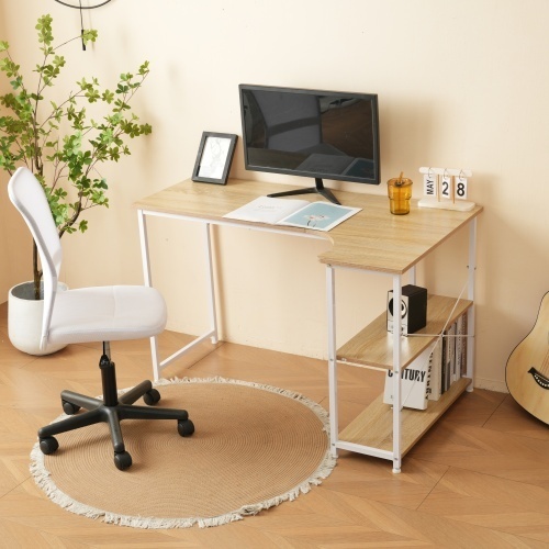 【ナチュラル】パソコンデスク L字-右棚 120cm 2段ラック付 デスク木製 ミシン台 書斎机 勉強机 KU300_画像8