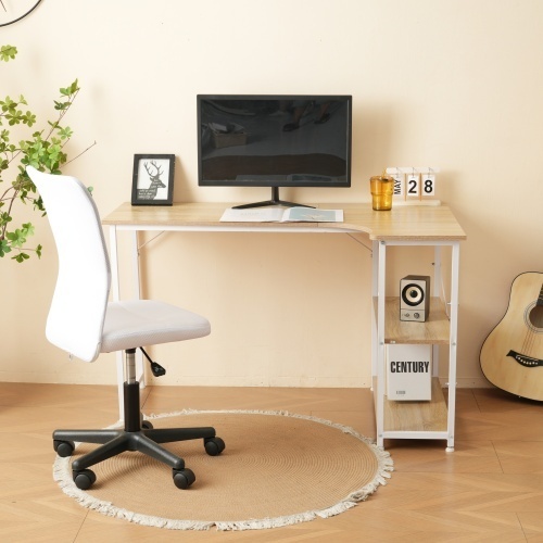 【ナチュラル】パソコンデスク L字-右棚 120cm 2段ラック付 デスク木製 ミシン台 書斎机 勉強机 KU300_画像7