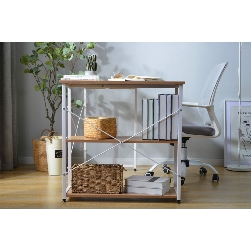 【ナチュラル】パソコンデスク L字-右棚 120cm 2段ラック付 デスク木製 ミシン台 書斎机 勉強机 KU300_画像9