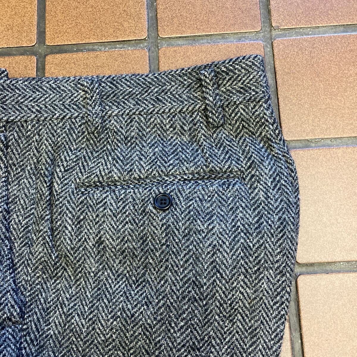 《新品》ビジネス カジュアル ゴルフ スラックス ツィード サイズ 70cm 2タック 日本製 毛100% ヘリンボーン 肉厚生地 レトロヴィンテージ _画像6