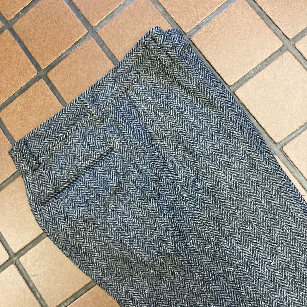 《新品》ビジネス カジュアル ゴルフ スラックス ツィード サイズ 70cm 2タック 日本製 毛100% ヘリンボーン 肉厚生地 レトロヴィンテージ _画像9