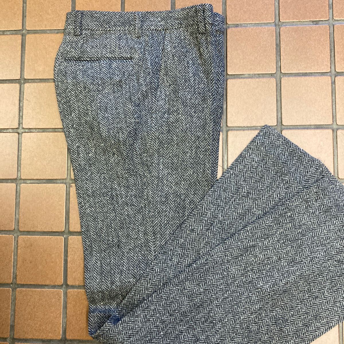 《新品》ビジネス カジュアル ゴルフ スラックス ツィード サイズ 70cm 2タック 日本製 毛100% ヘリンボーン 肉厚生地 レトロヴィンテージ _画像10
