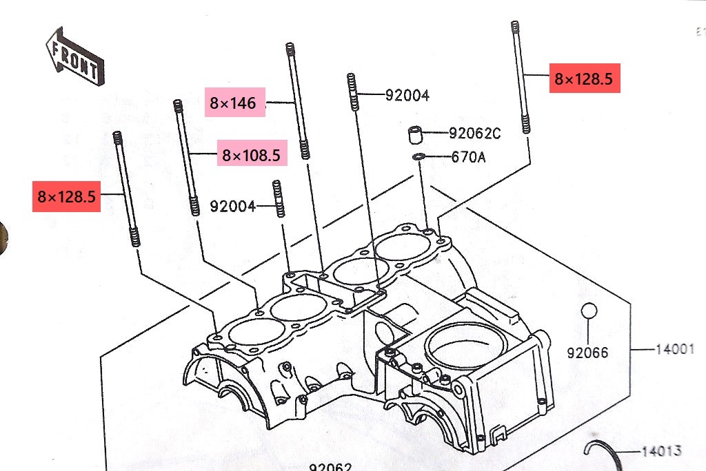【新品】ZEPHYR400 ゼファー４００ ZEPHYR550 用 クロモリ シリンダースタッドボルトセット 特別製造品 １台分 検) 製 クランク 92004-1195_画像2