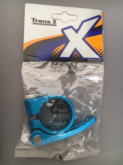 TRANZ-X QRタイプシートクランプ JD-080 34.9mm ブルー_画像1