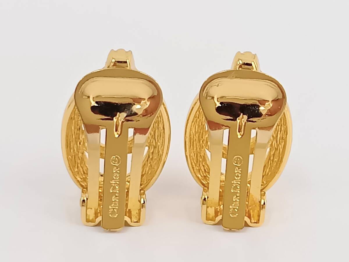 ☆Christian Dior クリスチャンディオール CD ロゴ ラインストーン オーバル型 イヤリング クリップ式 留め具 ヴィンテージ アクセサリー_画像5