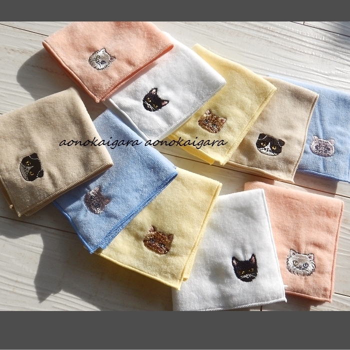 新品●今治産●猫図鑑を見てるような可愛さ●日本猫～洋猫●柔らか●滑らか●２０cm×２０cm●タオルハンカチ１０枚セット_画像1