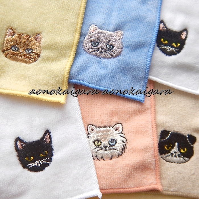 新品●今治産●猫図鑑を見てるような可愛さ●日本猫～洋猫●柔らか●滑らか●２０cm×２０cm●タオルハンカチ１０枚セット_画像3