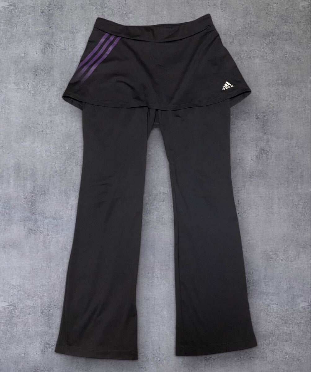 ■adidas アディダス■ロゴプリント スカート付き ジャージ パンツ ダークグレー OT_画像1