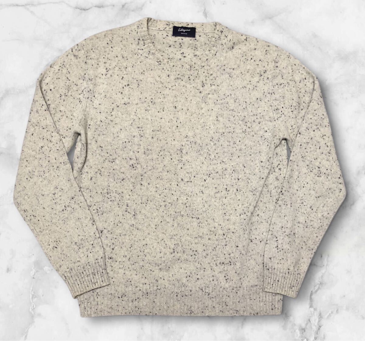 ■Lelegance EDIFICE エディフィス■丸首 ウール ニット セーター ライトグレー×ブラック 48_画像1