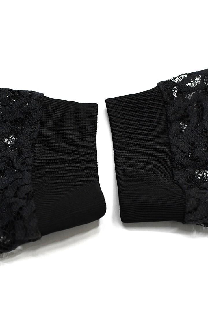 Q370/美品 theory luxe レースブラウス シャツ 長袖 総柄 シースルー クルーネック ストレッチ 40 L 黒_画像4