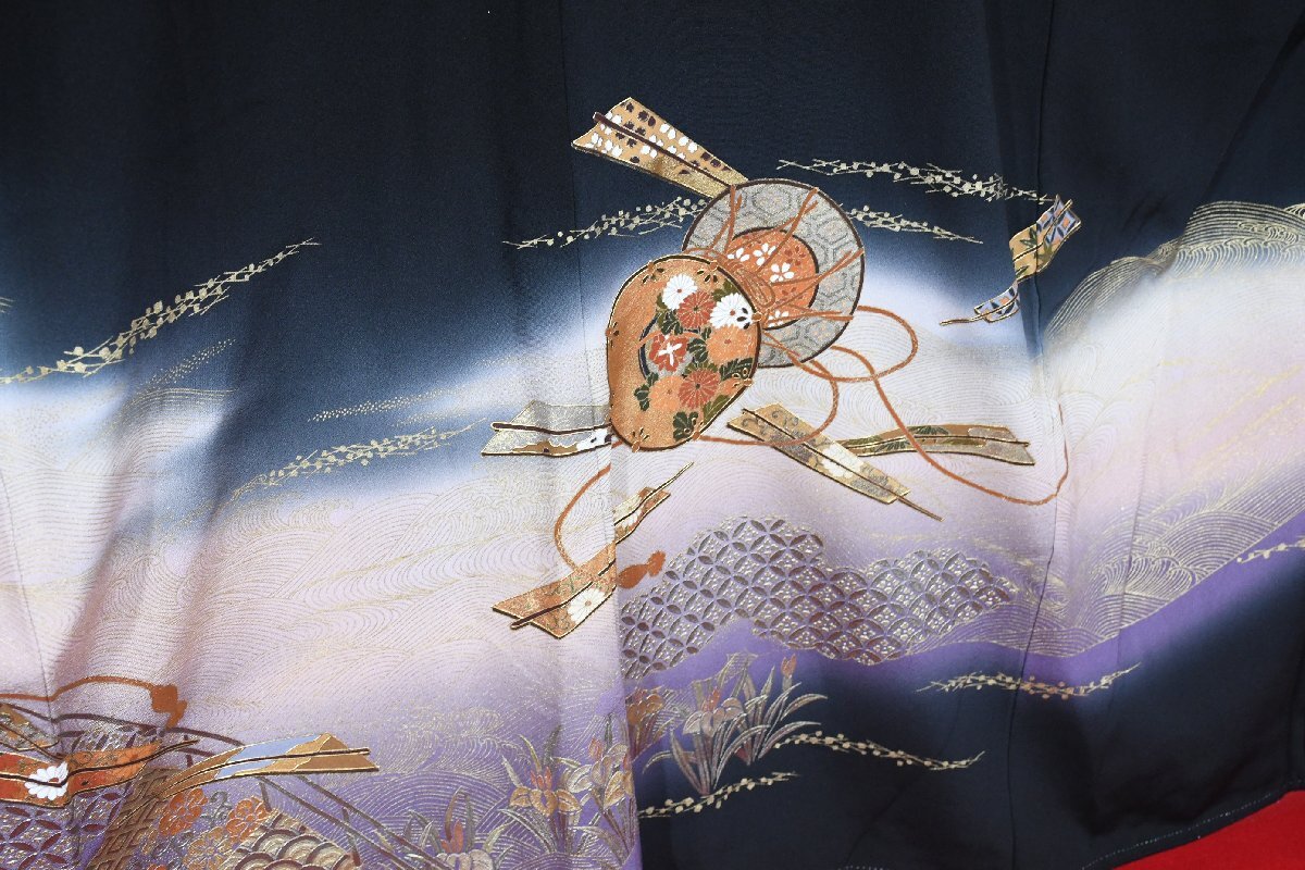 黒留袖 結婚式 金彩 鼓文 扇 扇子 落款 身丈155.5 cm 裄丈64 cm ★着物 e-1476 桜庭呉服店_画像7