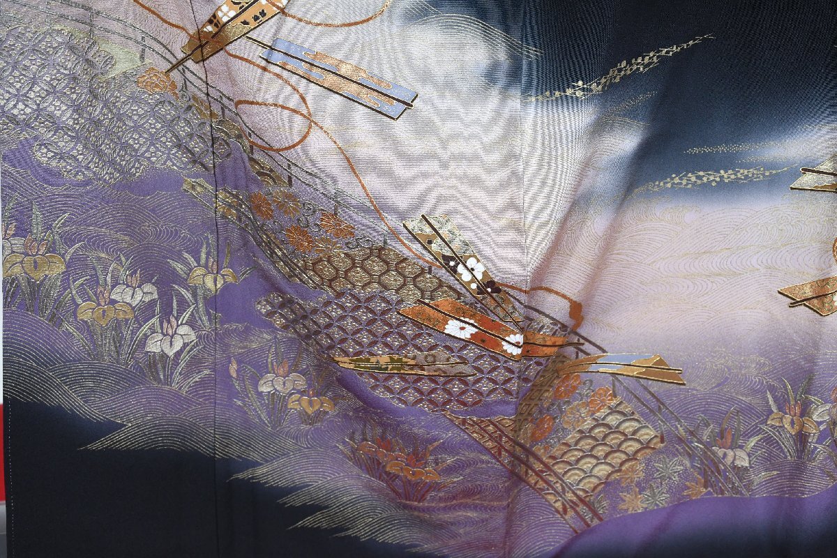 黒留袖 結婚式 金彩 鼓文 扇 扇子 落款 身丈155.5 cm 裄丈64 cm ★着物 e-1476 桜庭呉服店_画像6