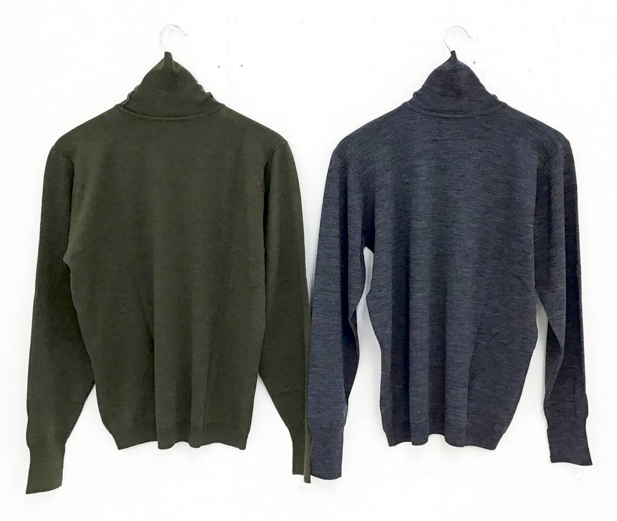 2枚セット ジョンスメドレー タートルネック グレー/カーキ メリノウール メンズ M 長袖 セーター ニット トップス JOHN SMEDLEY まとめて_画像2