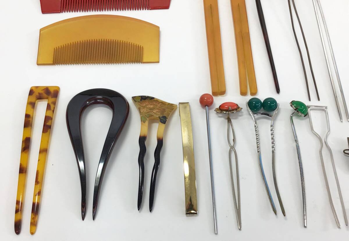 大量 髪飾り セット かんざし 簪 前櫛 櫛 平打ちかんざし 玉簪 笄 鼈甲 金彩 蒔絵 装身具 装飾具 和装小物 日本髪 伝統工芸 まとめて_画像6