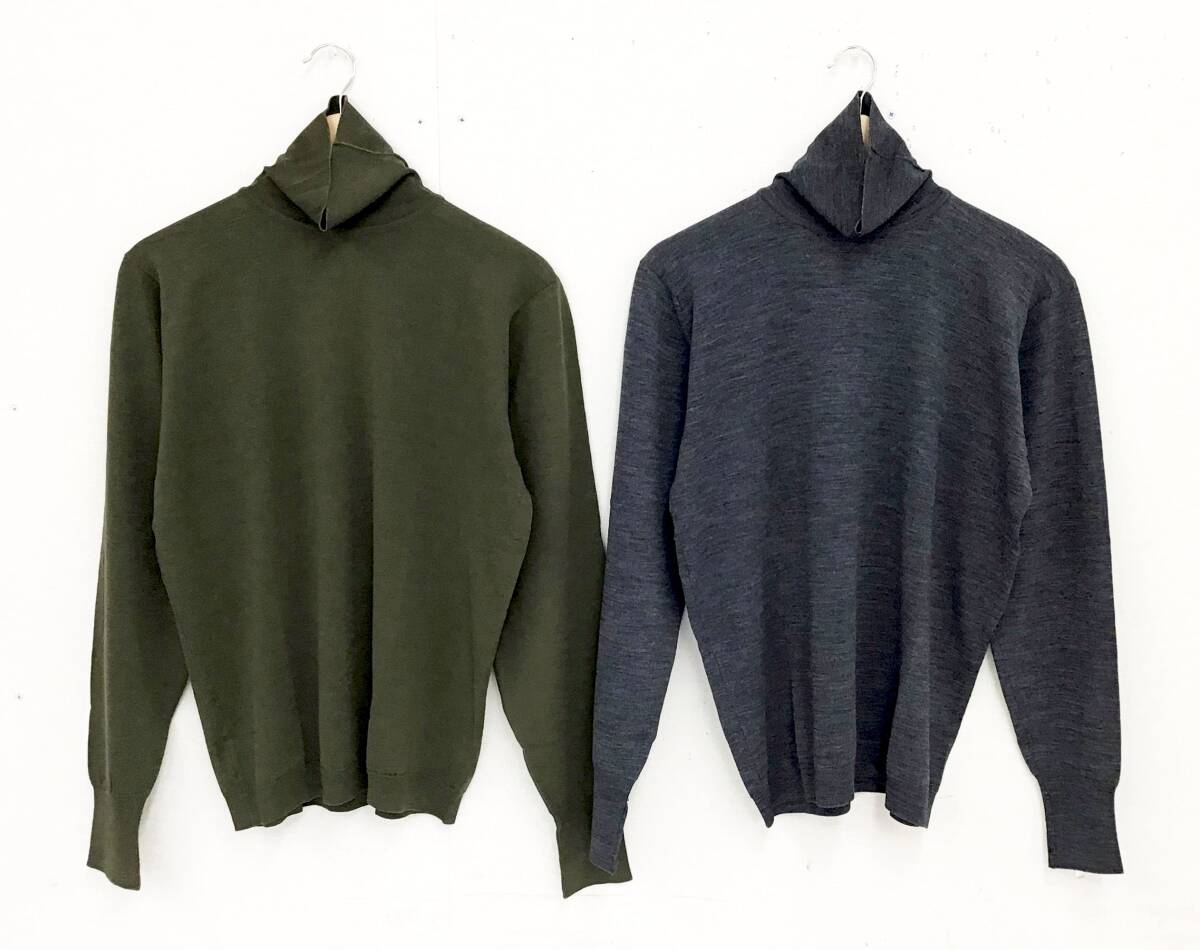 2枚セット ジョンスメドレー タートルネック グレー/カーキ メリノウール メンズ M 長袖 セーター ニット トップス JOHN SMEDLEY まとめて_画像1